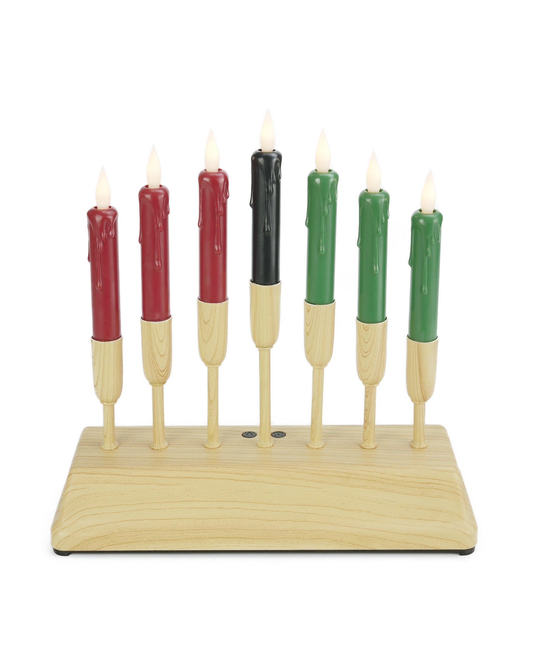 Kwanzaa Kinara with 7 Taper Candles, Metal Base, Battery Operated