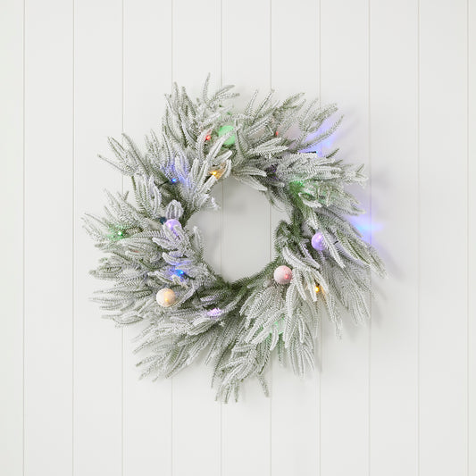 Frosted Acadia Wreath (Battery-Operated)