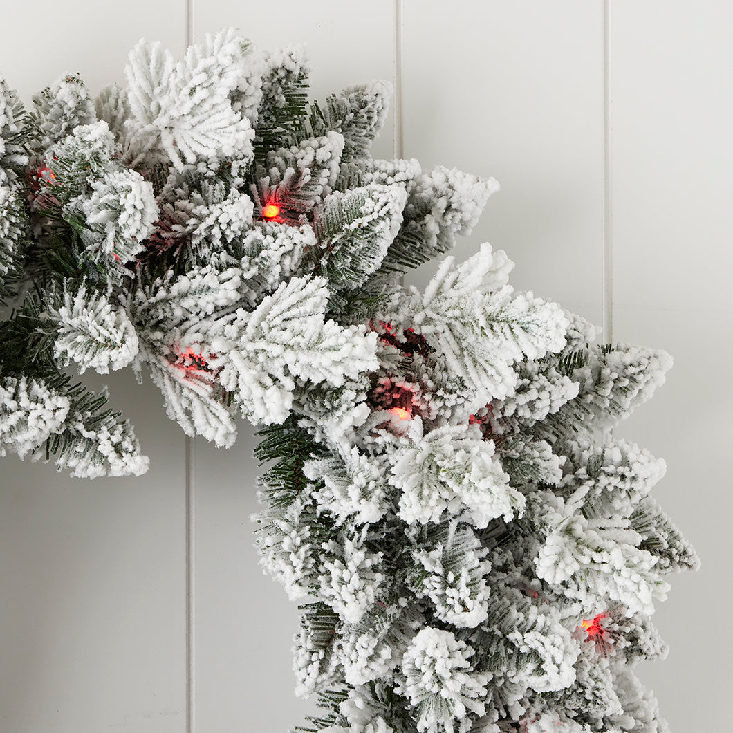 Bluffton Flocked 24" Wreath with RGB Lights and Remote