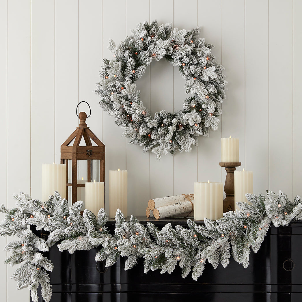 Bluffton Flocked 24" Wreath with RGB Lights and Remote