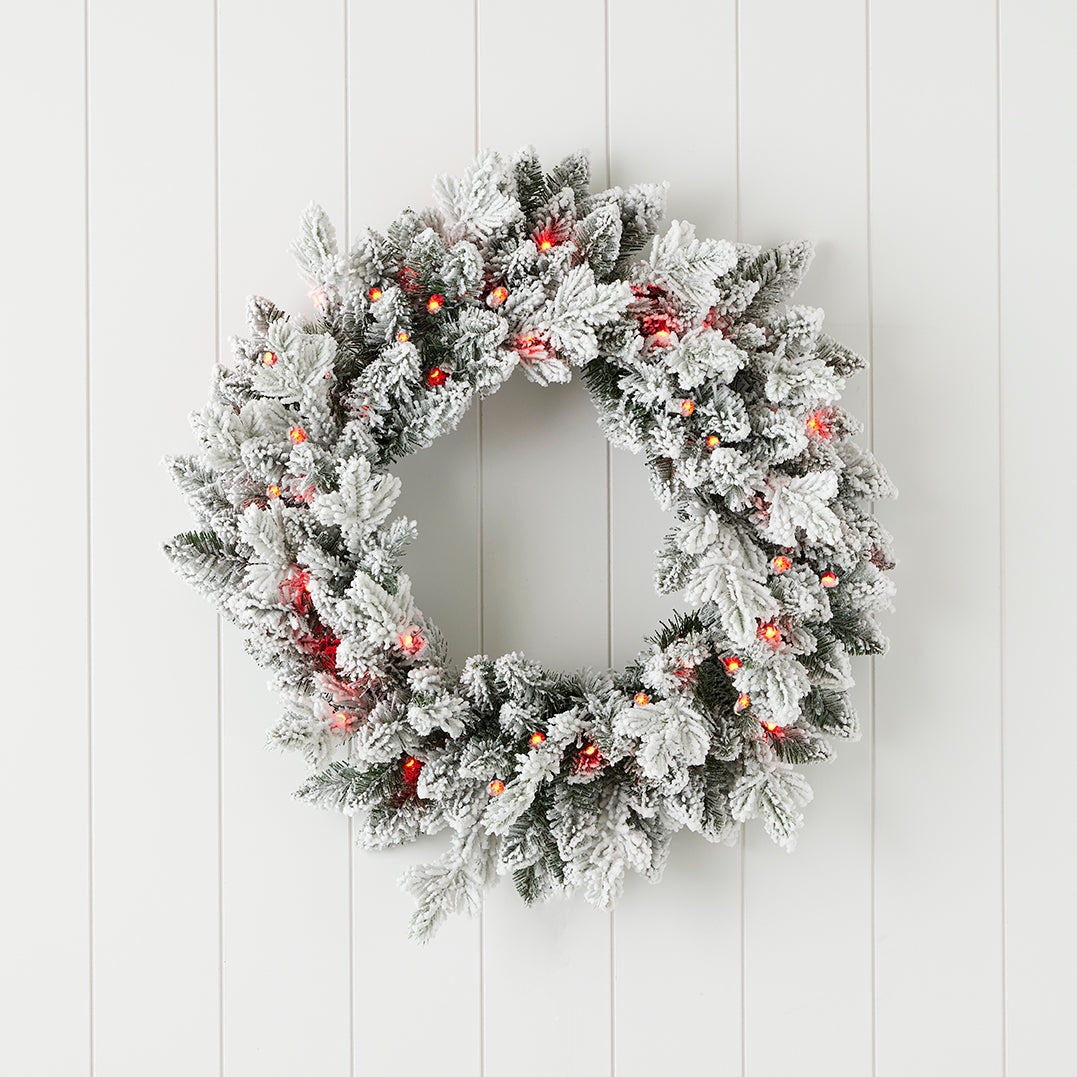 Bluffton Flocked 24" Wreath with RGB Lights and Remote