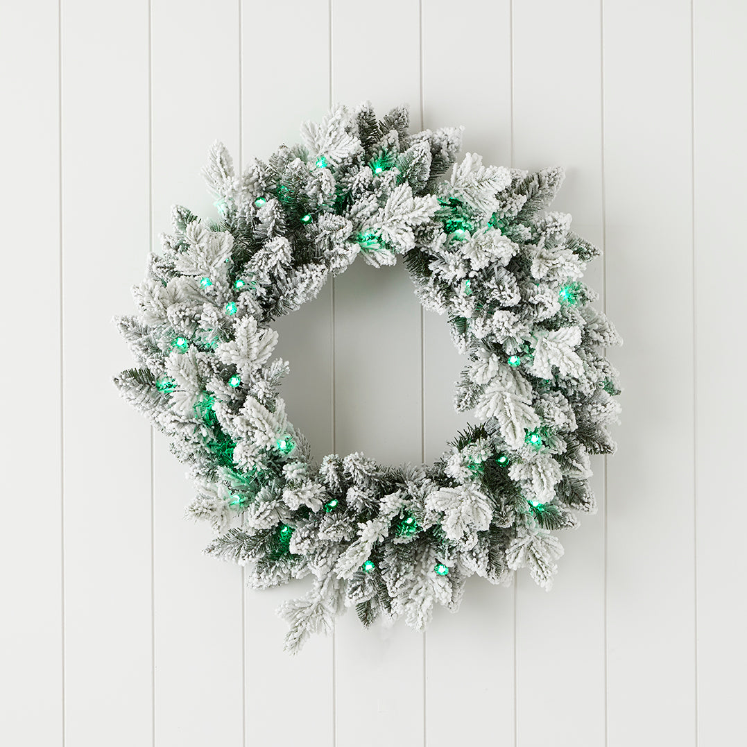 Bluffton Flocked 24" Wreath with RGB Lights and Remote