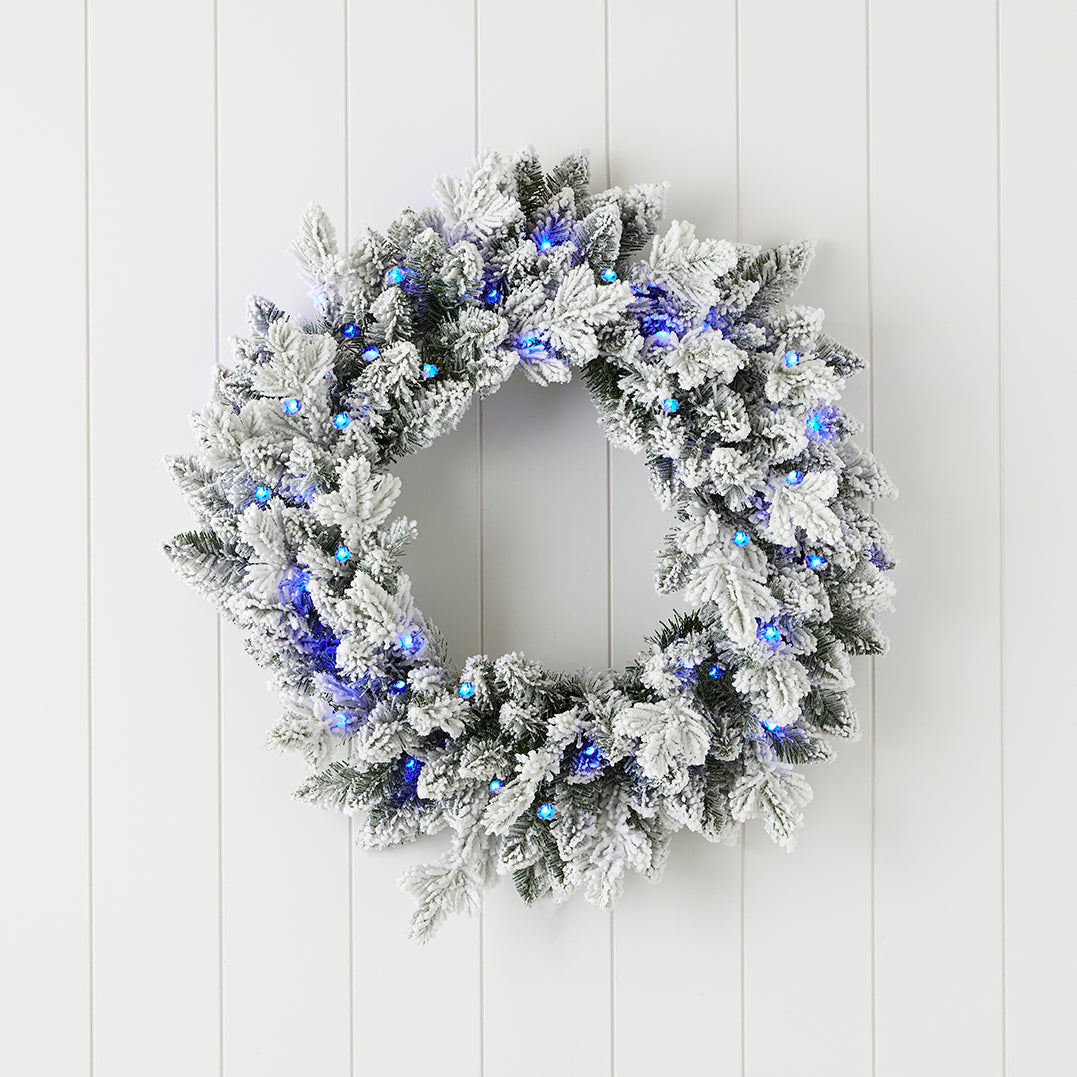 Bluffton Flocked 24" Wreath with RGB Lights and Remote