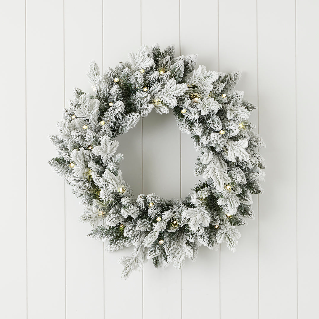 Bluffton Flocked 24" Wreath with RGB Lights and Remote
