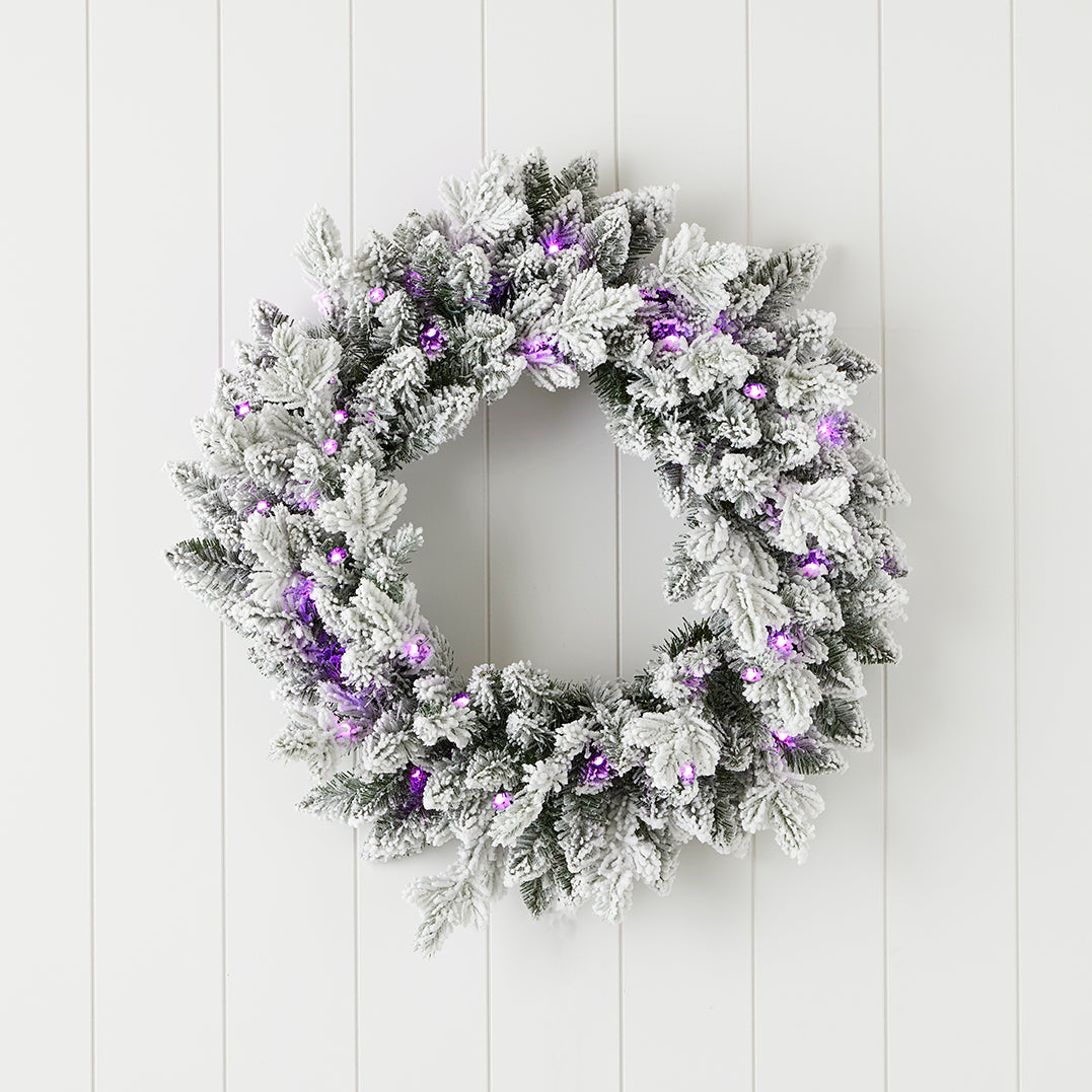 Bluffton Flocked 24" Wreath with RGB Lights and Remote