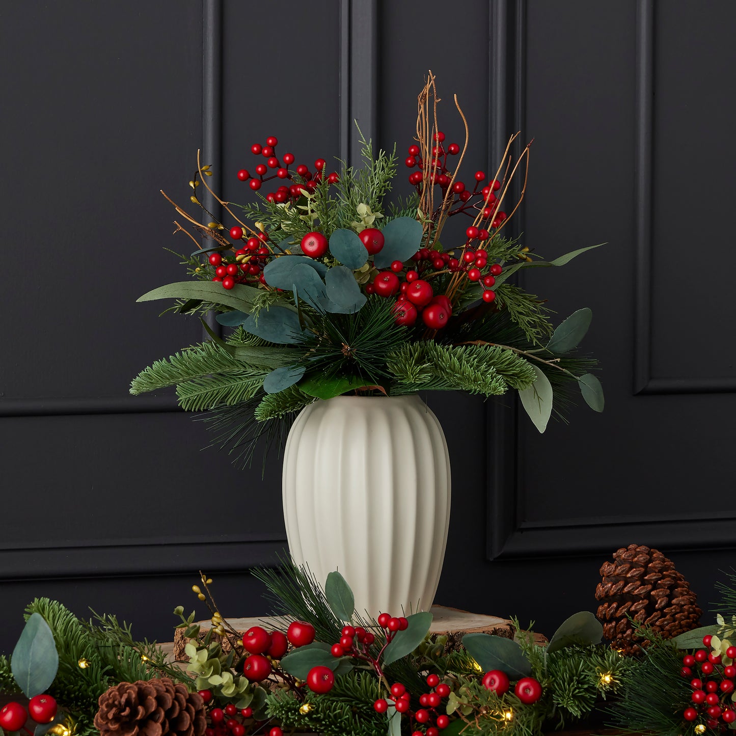 Magnolia Leaf, Eucalyptus, and Berry 19in Arrangement with Ceramic Pot