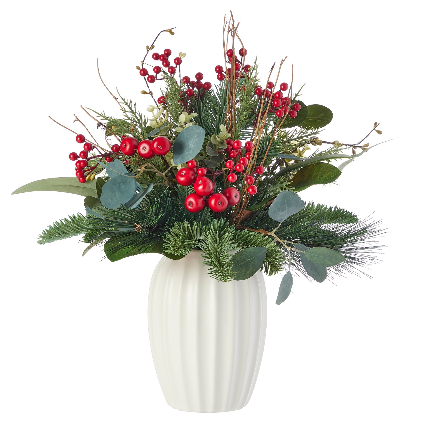 Magnolia Leaf, Eucalyptus, and Berry 19in Arrangement with Ceramic Pot