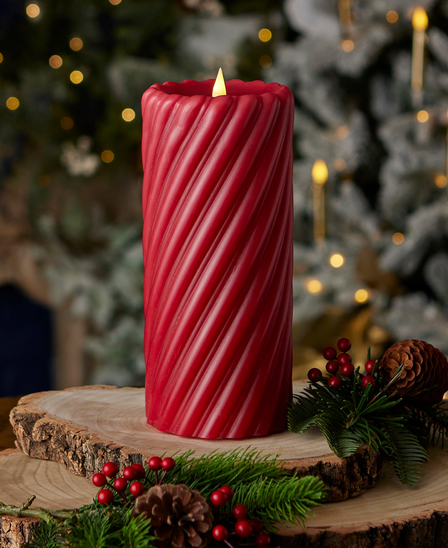 Swirl Motion Flameless Candle in Red