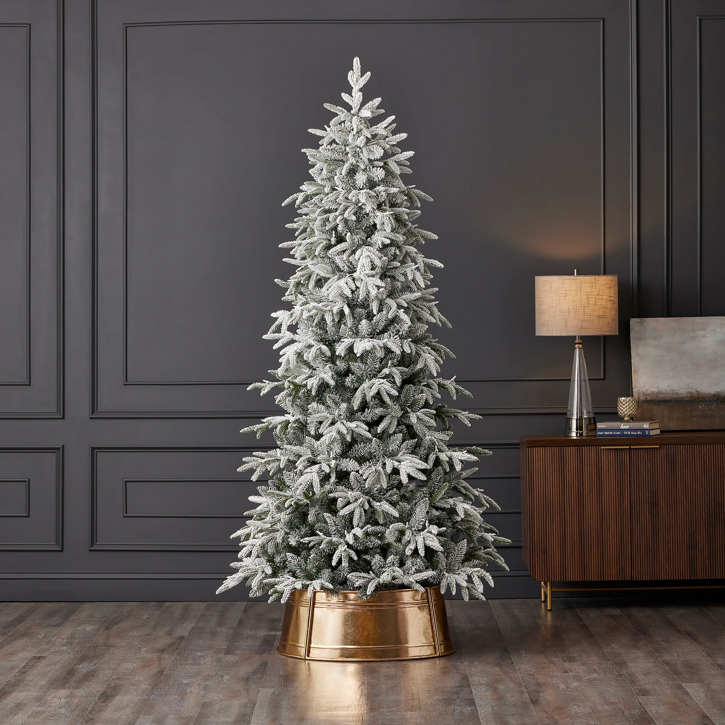 Shadow Woods Flocked Spruce Pre-Lit Tree with Warm White LED Lights