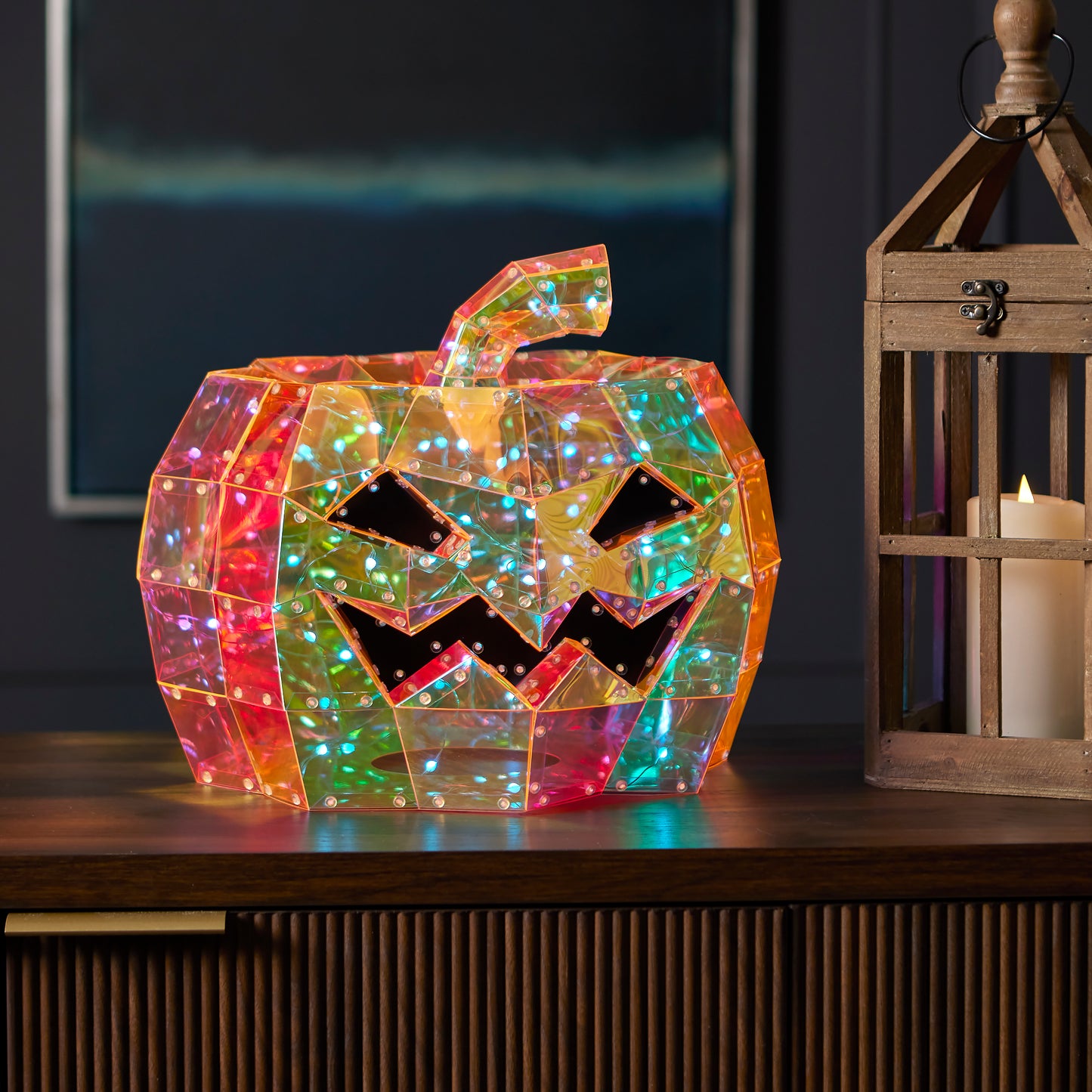 Prismatic Iridescent Pumpkin 16", LED lights