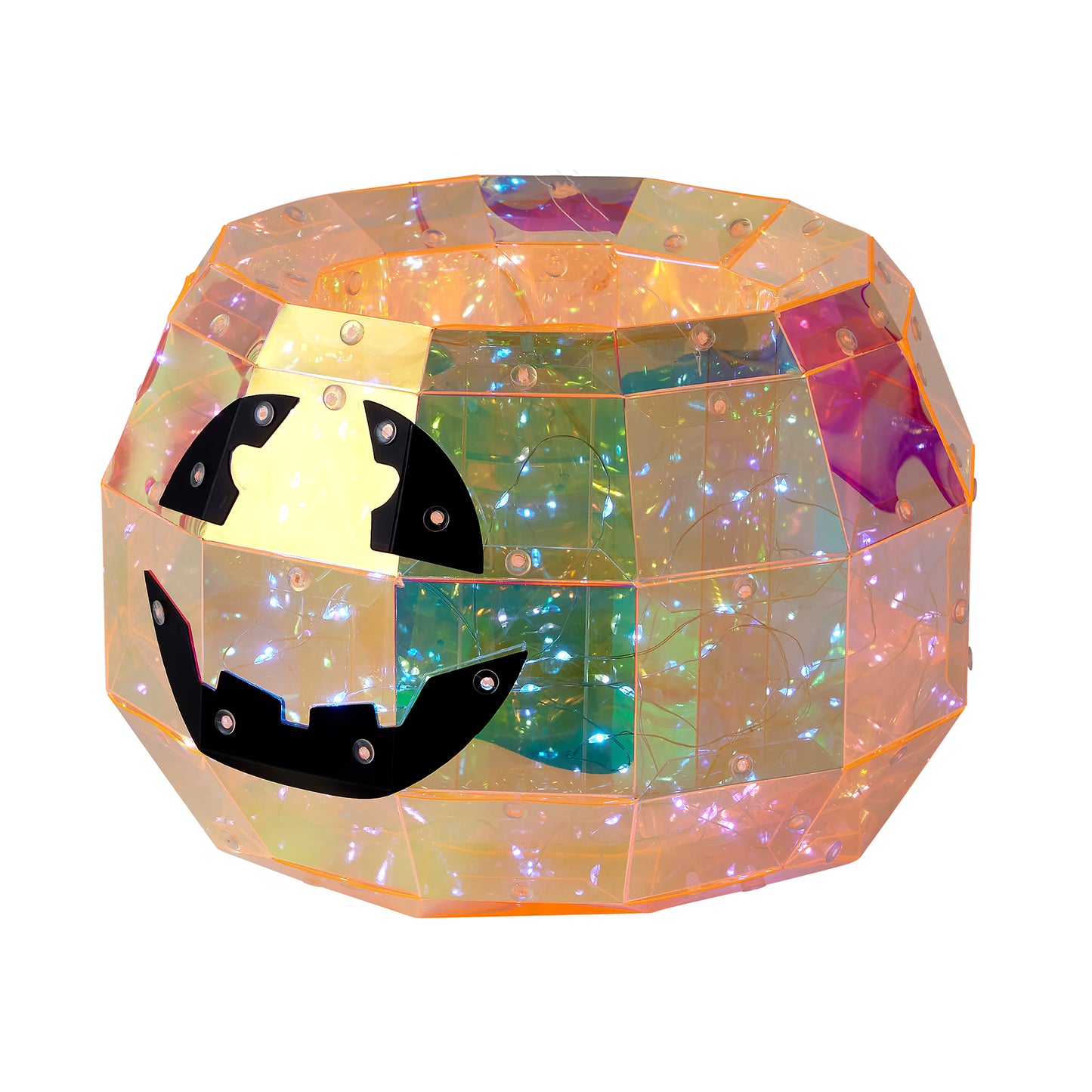 Prismatic Iridescent Pumpkin Candy Box 9", LED lights