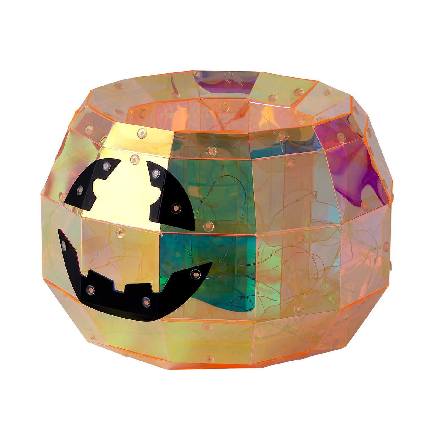 Prismatic Iridescent Pumpkin Candy Box 9", LED lights