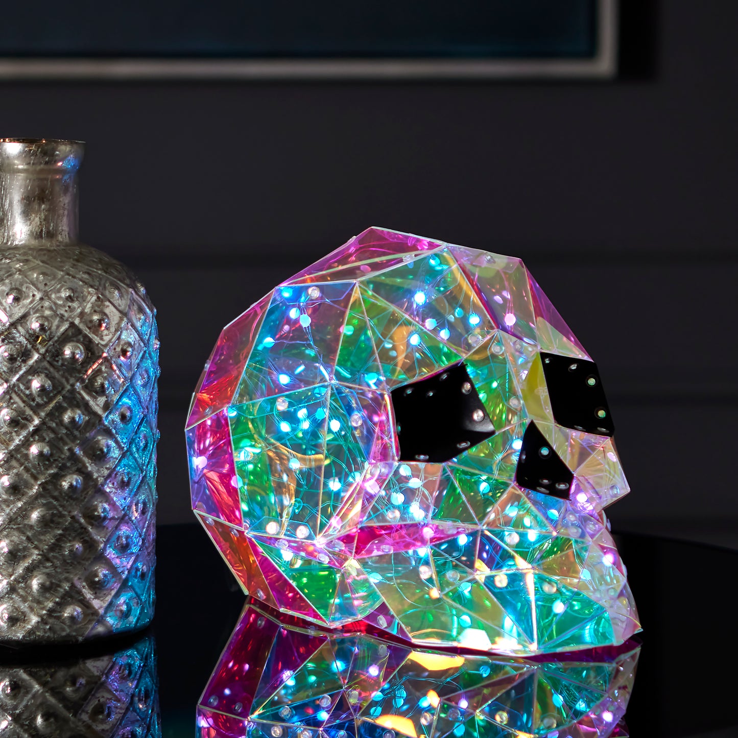 Prismatic Iridescent Skull 12", LED lights