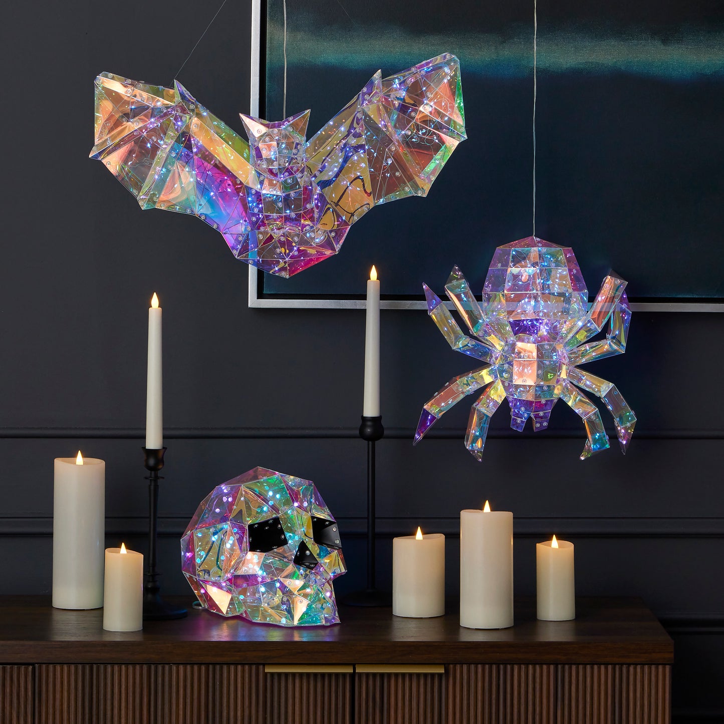 Prismatic Iridescent Spider 14", LED lights