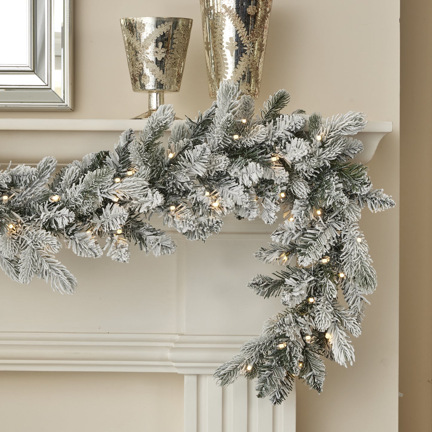 Palmetto Pine 6ft Flocked Garland Pre-lit with 50 Dual LED lights and 9 Functions (Battery-Operated)