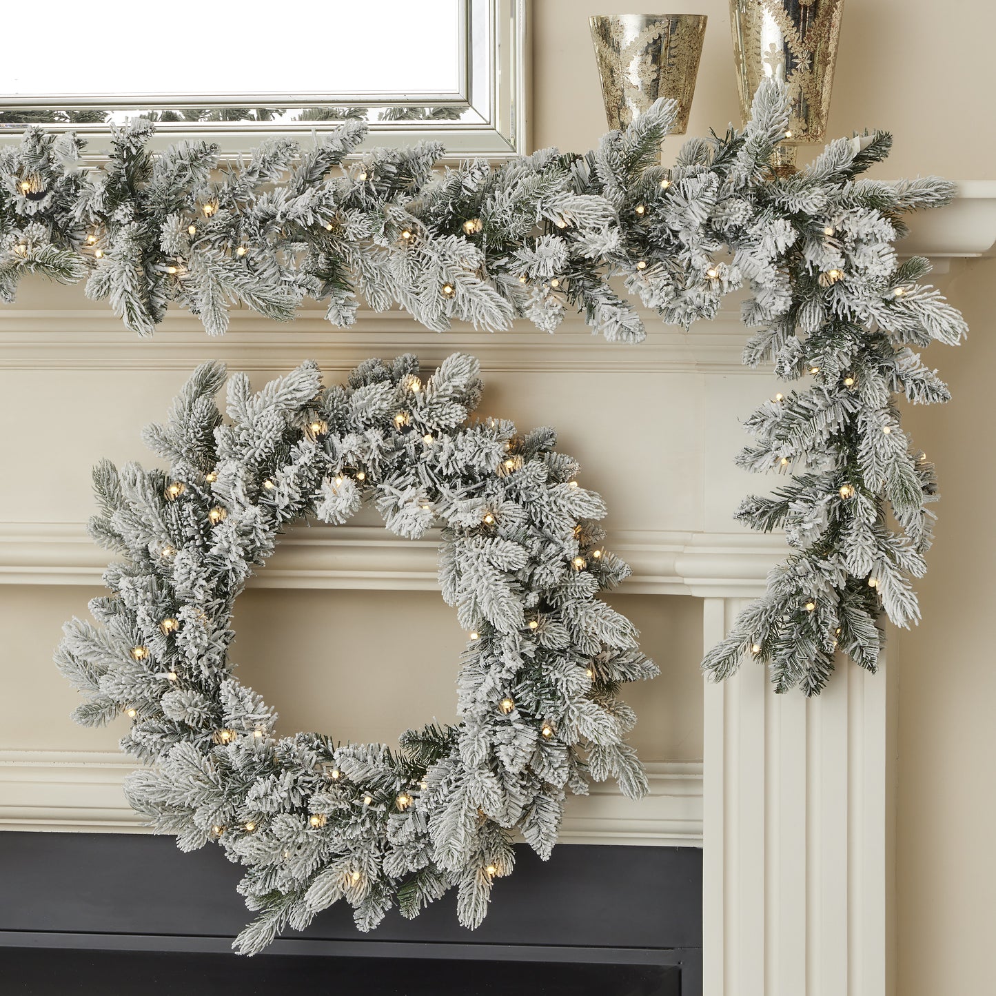 Palmetto Pine 6ft Flocked Garland Pre-lit with 50 Dual LED lights and 9 Functions (Battery-Operated)