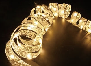 Vivvi App-Based Customizable, Pre-lit Gold 2" Wired Ribbon with Color-Changing LED Lights, 32 ft. long