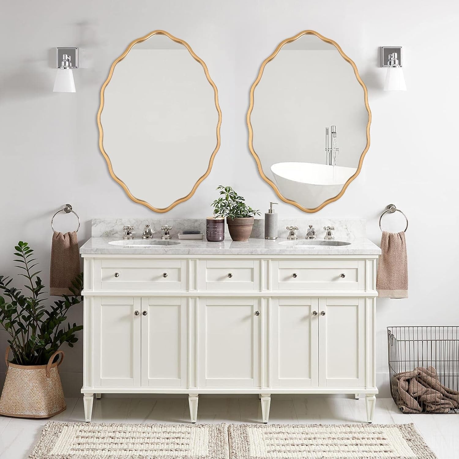 Oval Brushed Gold Mirror 24"x 36" Inch Wall Mounted