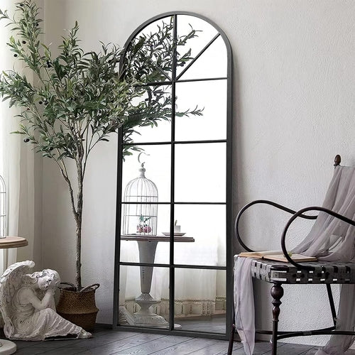 65"x 22" Arched Window Pane Floor Wall Mount Mirror