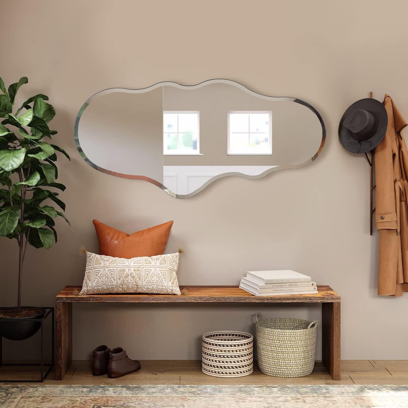 Full Length Wall Mounted Mirror 47x23 Frameless White