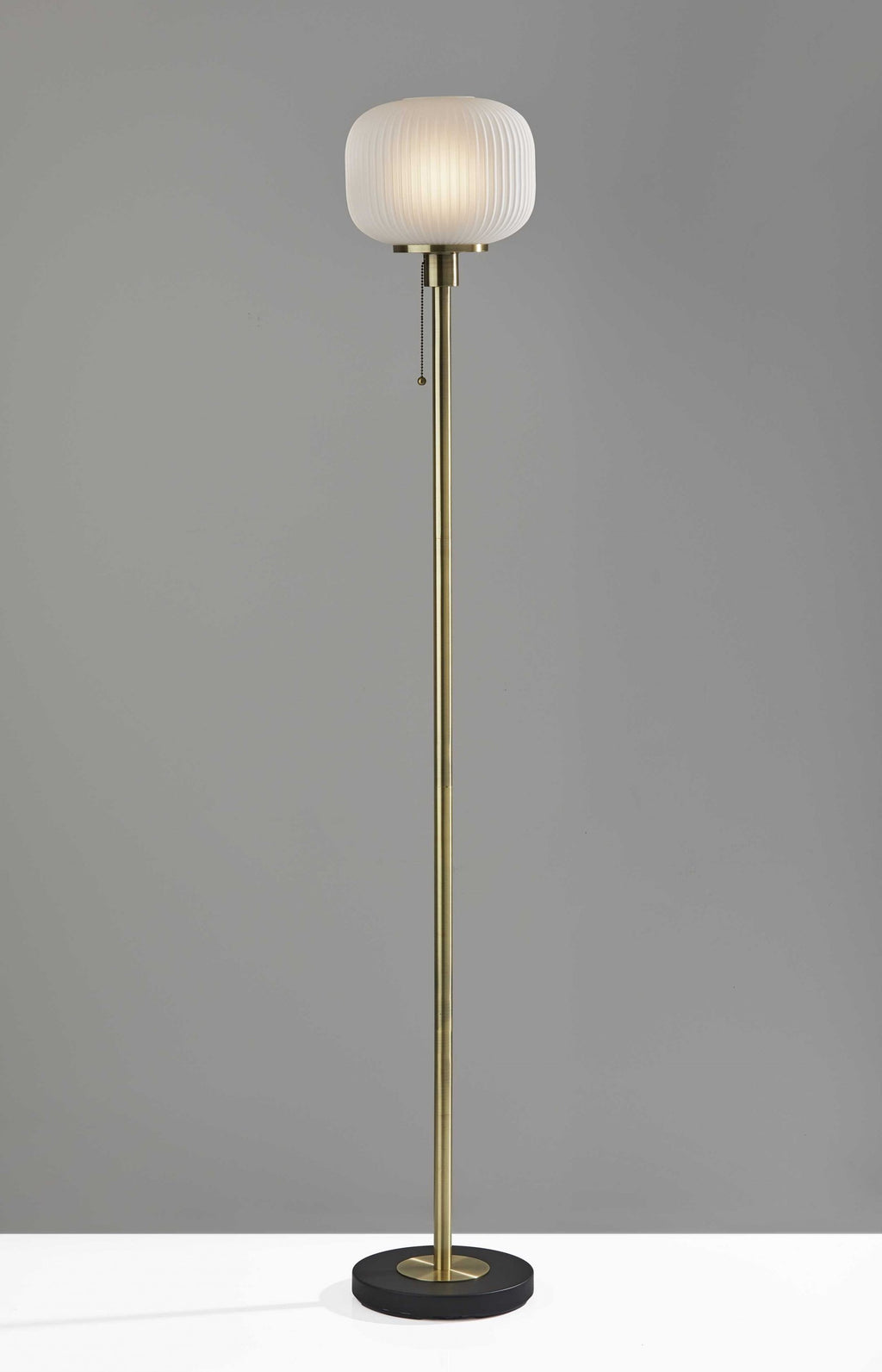 Antique Brass  Glass Metal Floor Lamp 10" X 10" X 65"