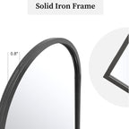 Black Arched Wall Mirror 42x24 Inches With Iron Frame