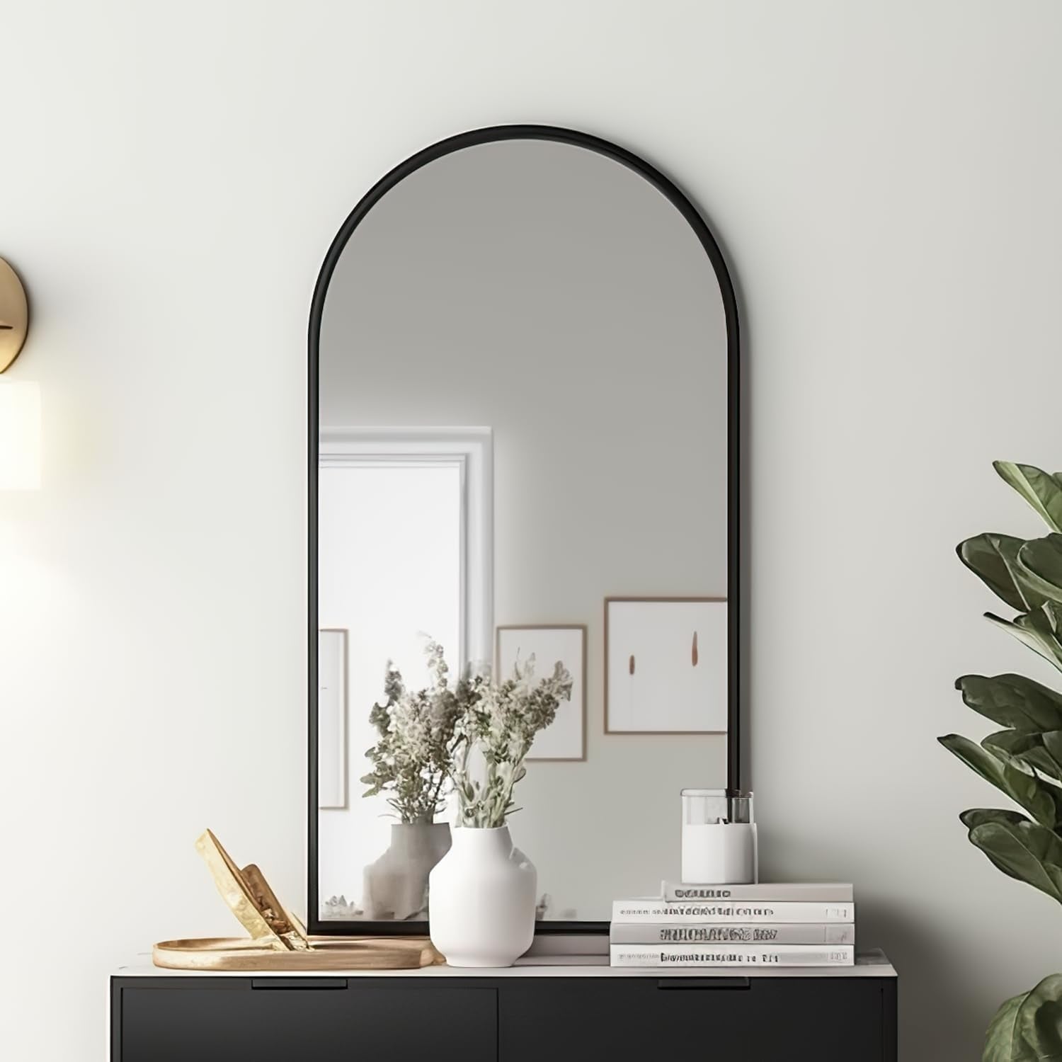Black Arched Wall Mirror 42x24 Inches With Iron Frame