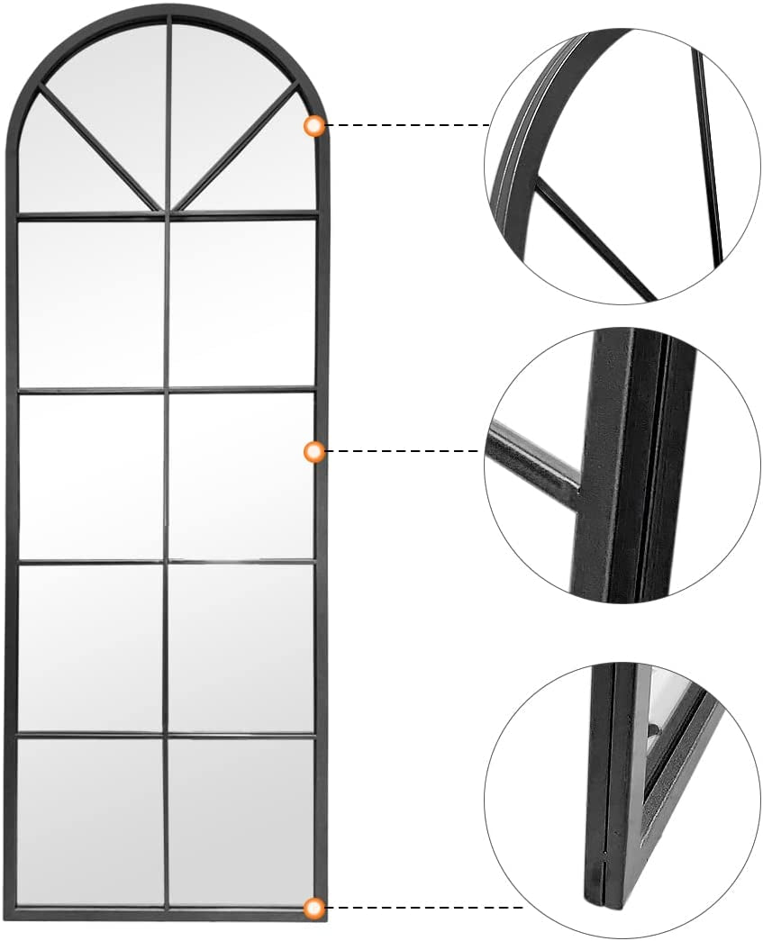 65"x 22" Arched Window Pane Floor Wall Mount Mirror
