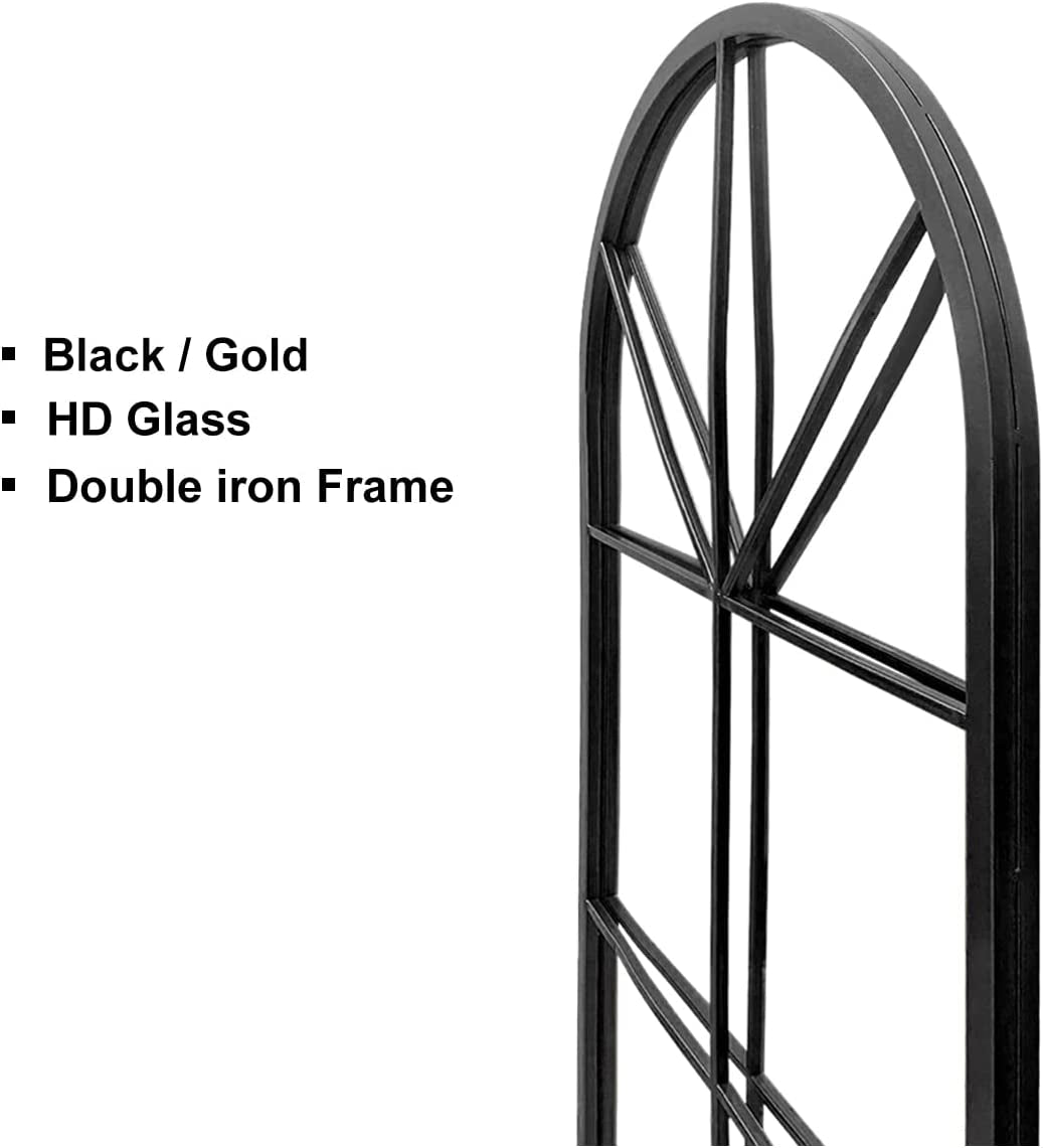 65"x 22" Arched Window Pane Floor Wall Mount Mirror