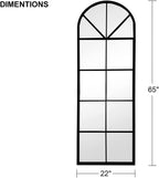 65"x 22" Arched Window Pane Floor Wall Mount Mirror