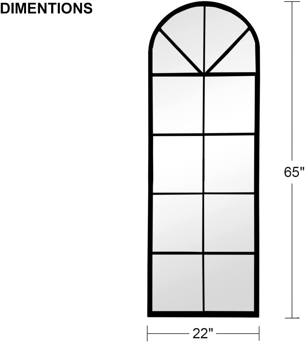 65"x 22" Arched Window Pane Floor Wall Mount Mirror