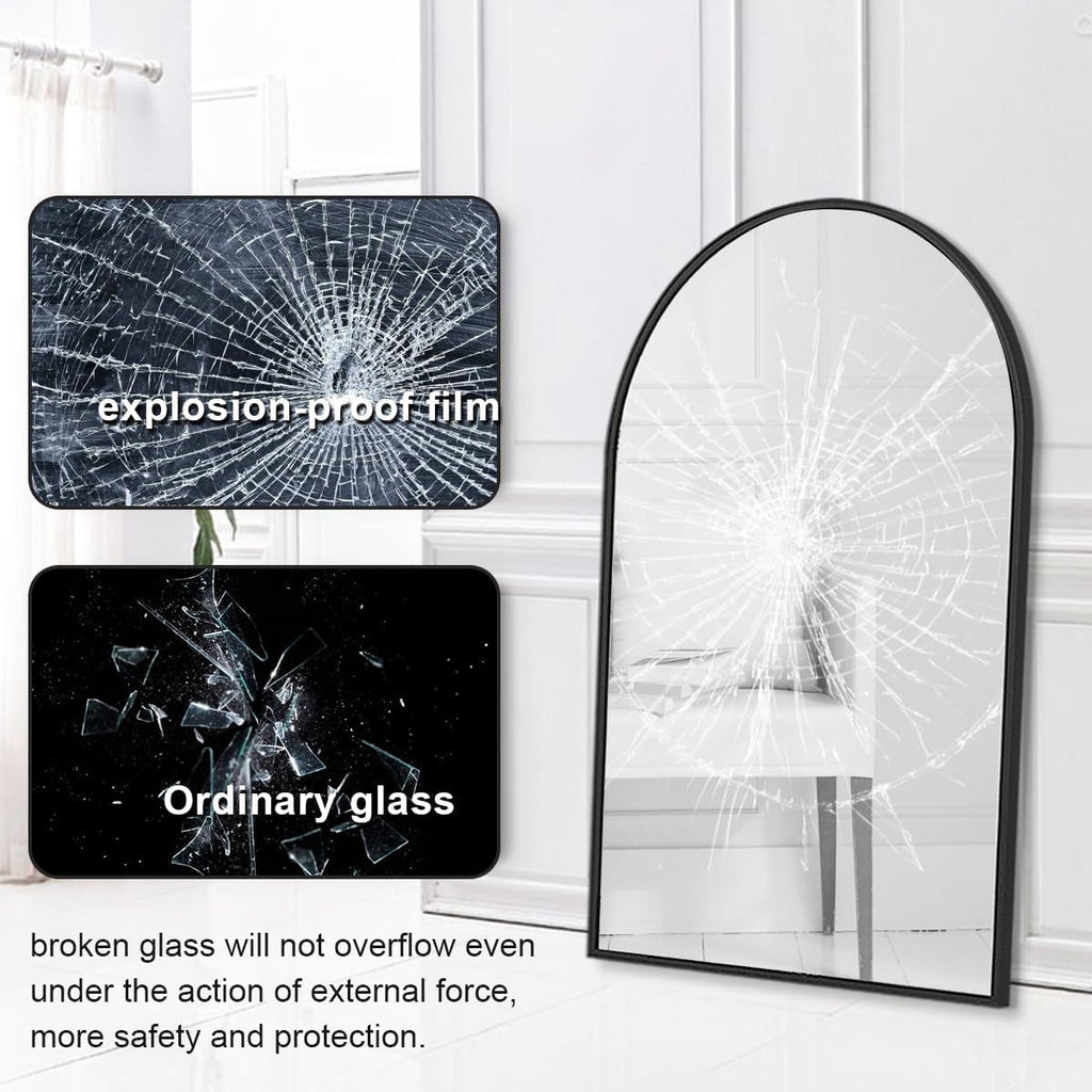 Black Arched Wall Mirror 42x24 Inches With Iron Frame