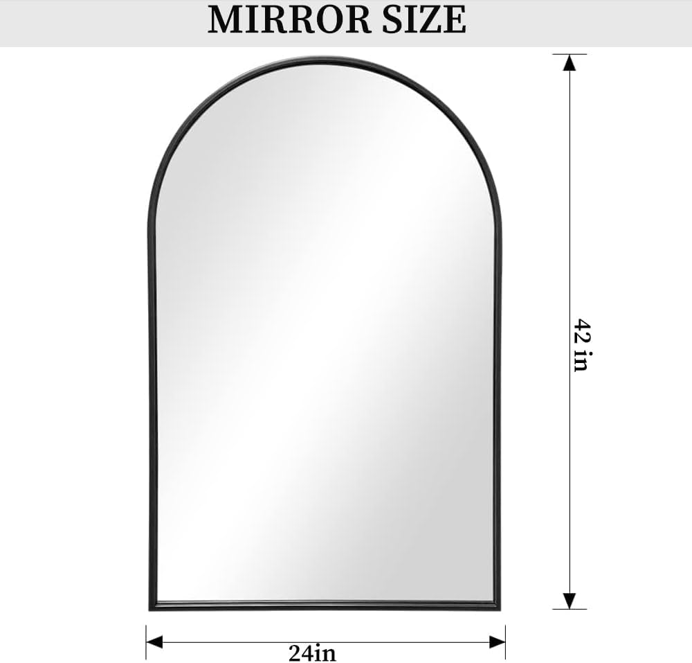 Black Arched Wall Mirror 42x24 Inches With Iron Frame