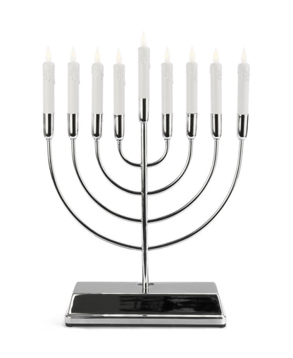 Menorah with 9 Taper Candles, Metal Base, Battery Operated