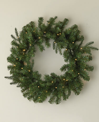 Valley Pine 24“ Pre-Lit PE/PVC Wreath,130 Tips, Battery Operated, 40 Warm White LEDs