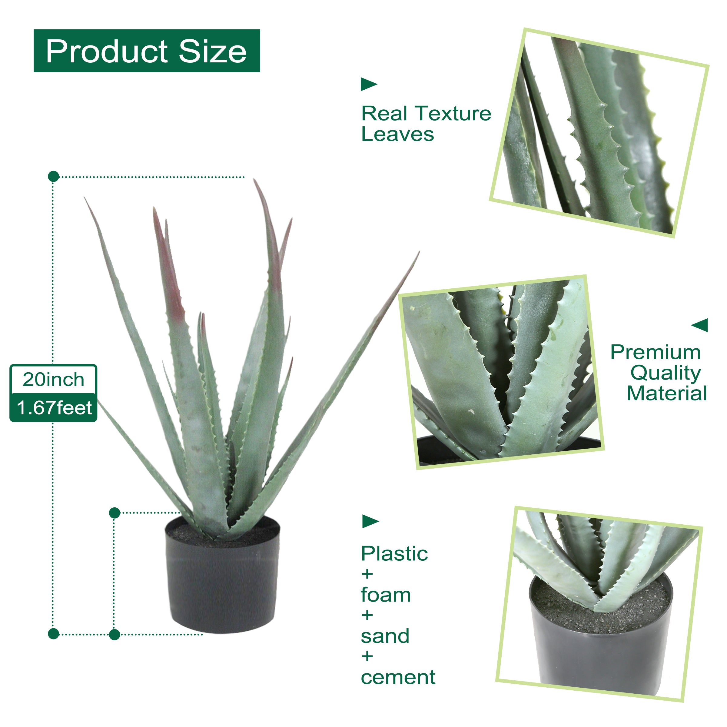Artificial Potted Aloe Plant 20in