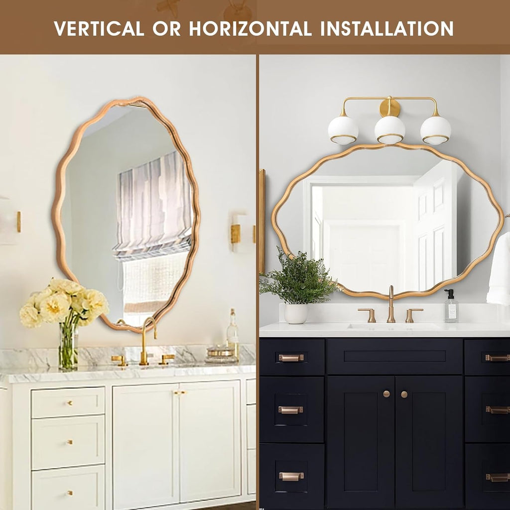 Oval Brushed Gold Mirror 24"x 36" Inch Wall Mounted