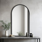 Black Arched Wall Mirror 42x24 Inches With Iron Frame