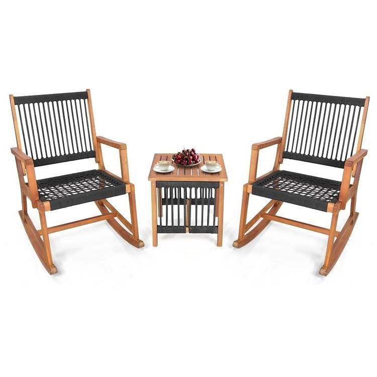 3 Piece Outdoor Wood Rocking Chair & Table Bistro Set