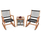 3 Piece Outdoor Wood Rocking Chair & Table Bistro Set