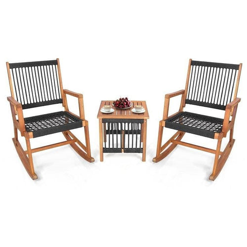 3 Piece Outdoor Wood Rocking Chair & Table Bistro Set