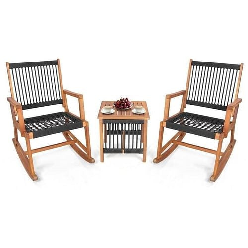 3 Piece Outdoor Wood Rocking Chair & Table Bistro Set