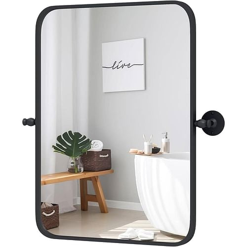 30" x 22" Bathroom Wall Mirror with Easy Tilt Pivot and Black Frame
