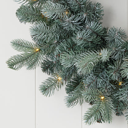 Blue Spruce 24in Wreath with Warm White LED Lights (Battery-Operated)