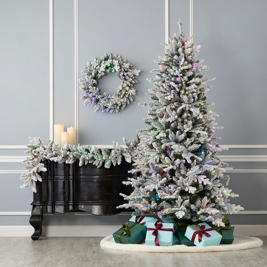 The Bluffton Flocked Pine Tree with RGBW Lights