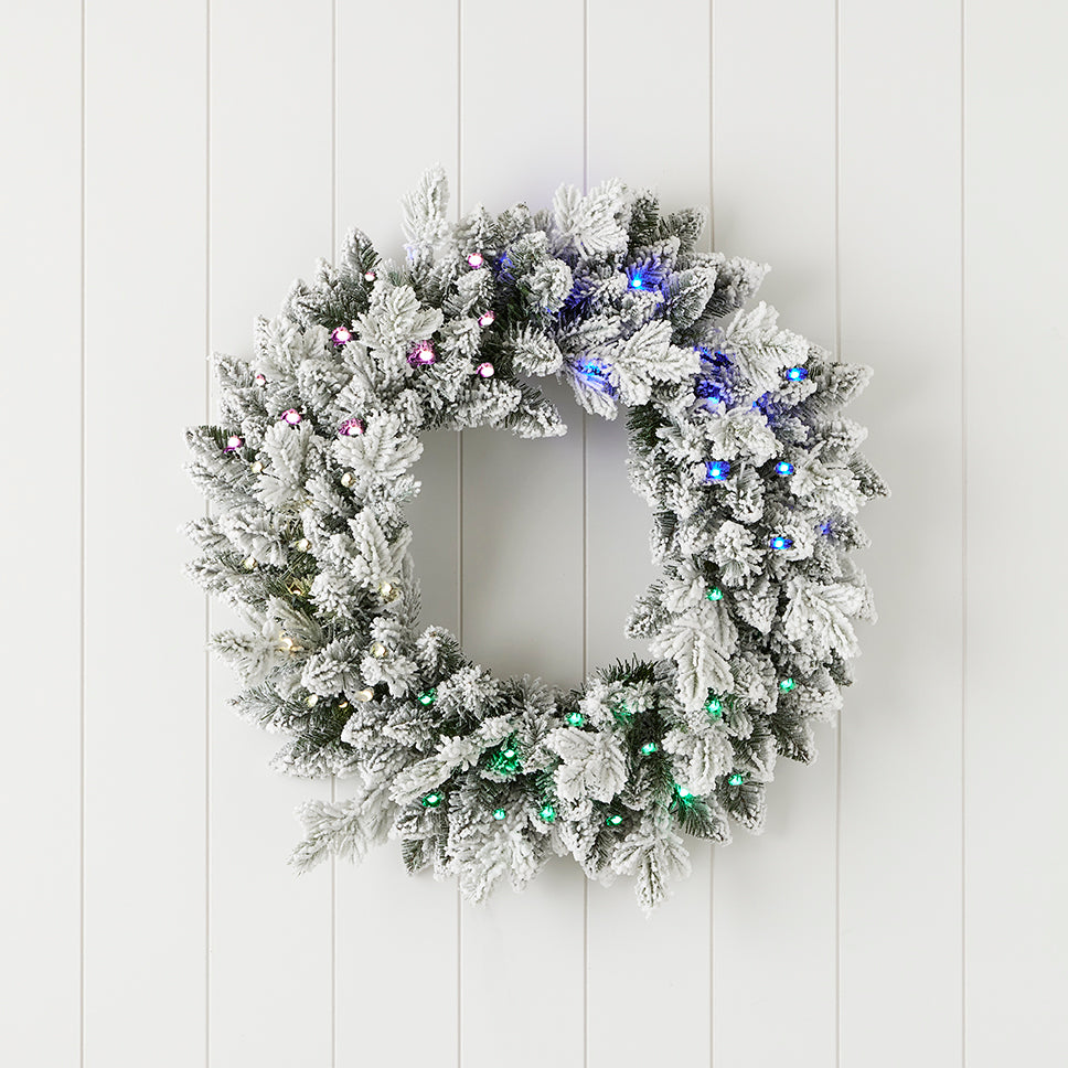 Bluffton Flocked 24" Wreath with RGB Lights and Remote