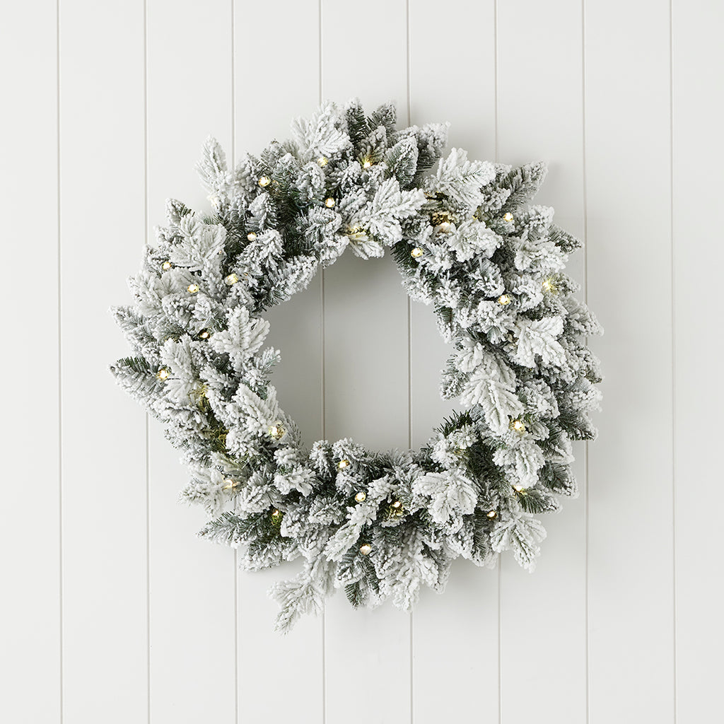 Bluffton Flocked 24" Wreath with RGB Lights and Remote