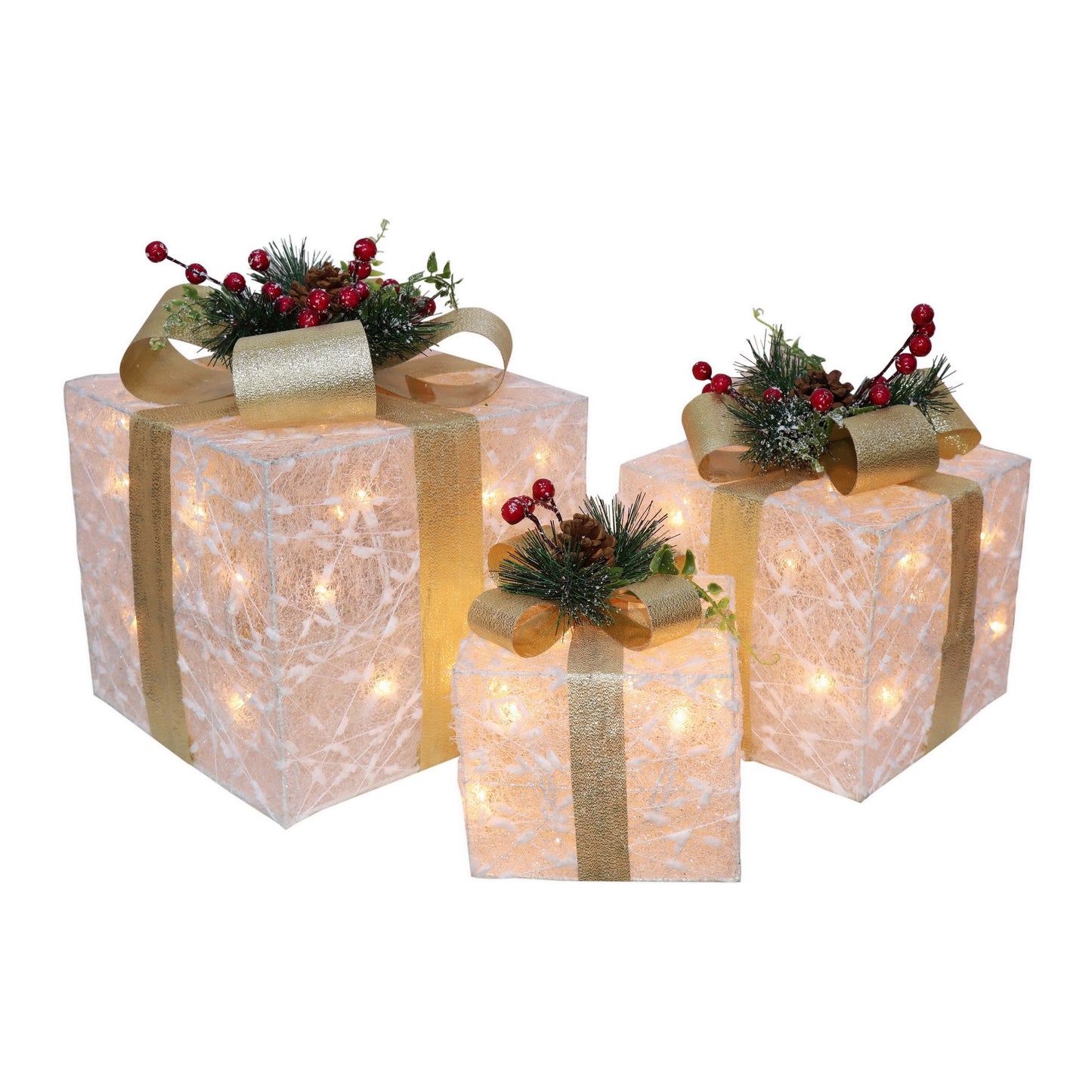 White Glitter Giftbox Pre-Lit Set of 3