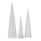 Metallic Silver 3pc Cone Set with Warm White LED Lights (Battery-Operated)