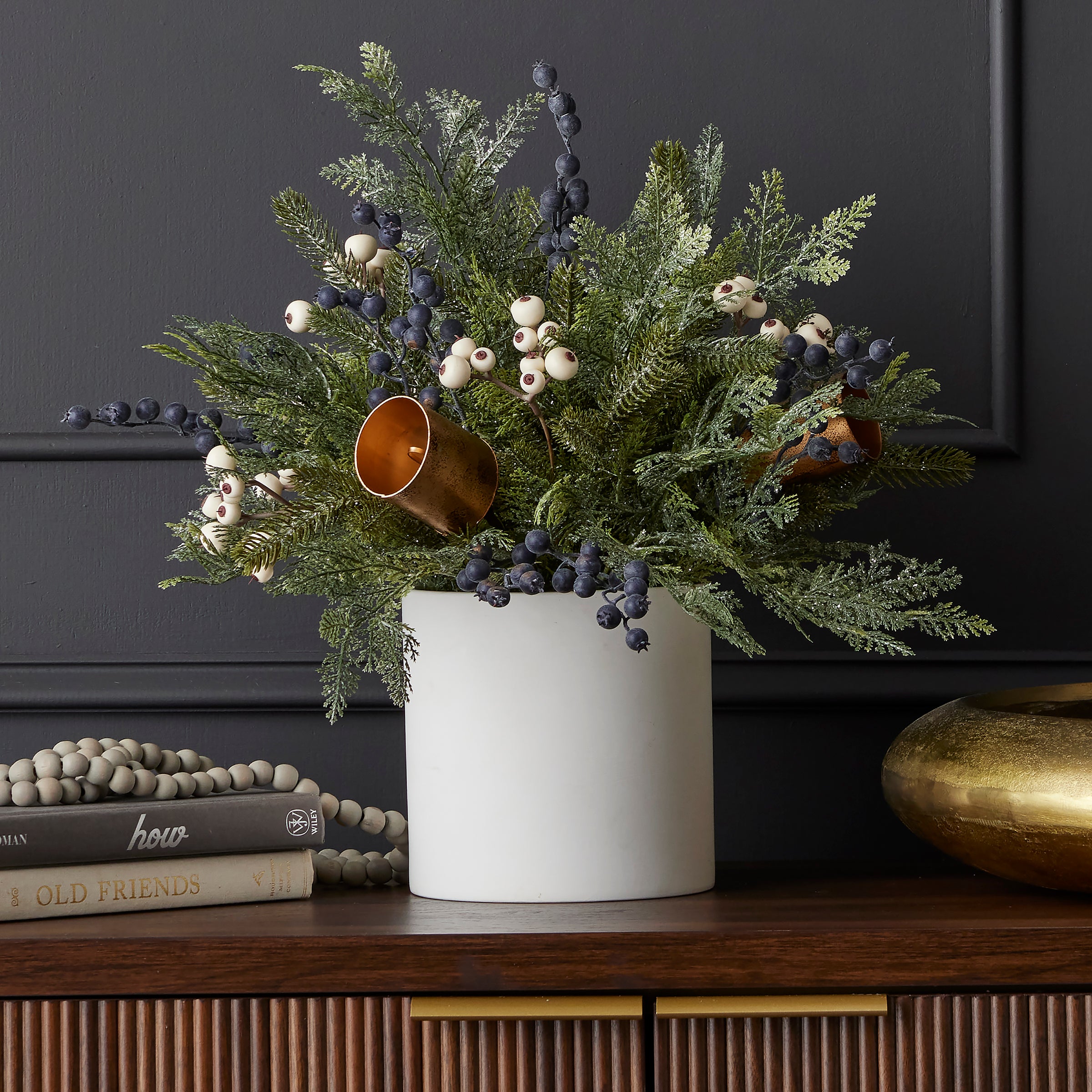 Mixed Mica Foliage with Harmony Bells 19in Arrangement in Ceramic Pot